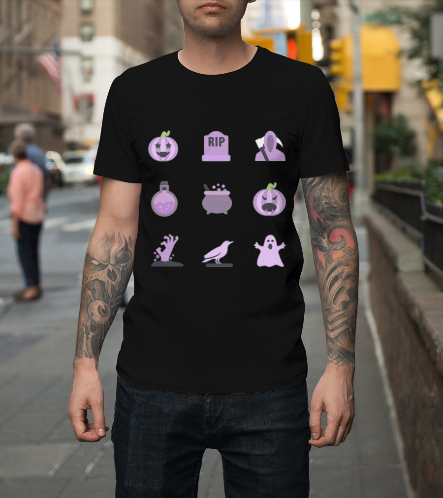 Pastel Purple Halloween Pack With Spooky Icons And Elements T-Shirt