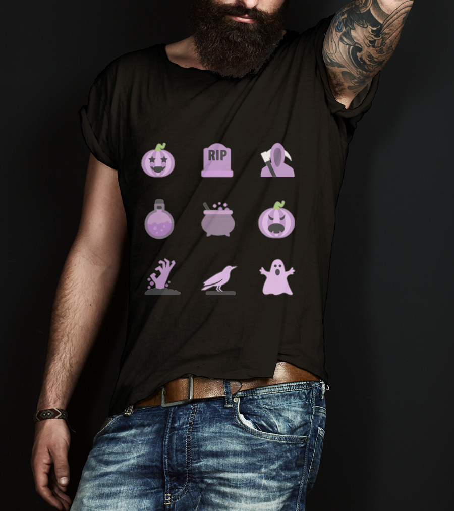 Pastel Purple Halloween Pack With Spooky Icons And Elements T-Shirt
