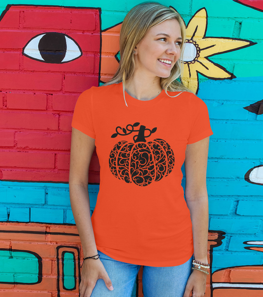 Fall Pumpkin Swirly Pumpkin Women Cute Fall T-Shirt