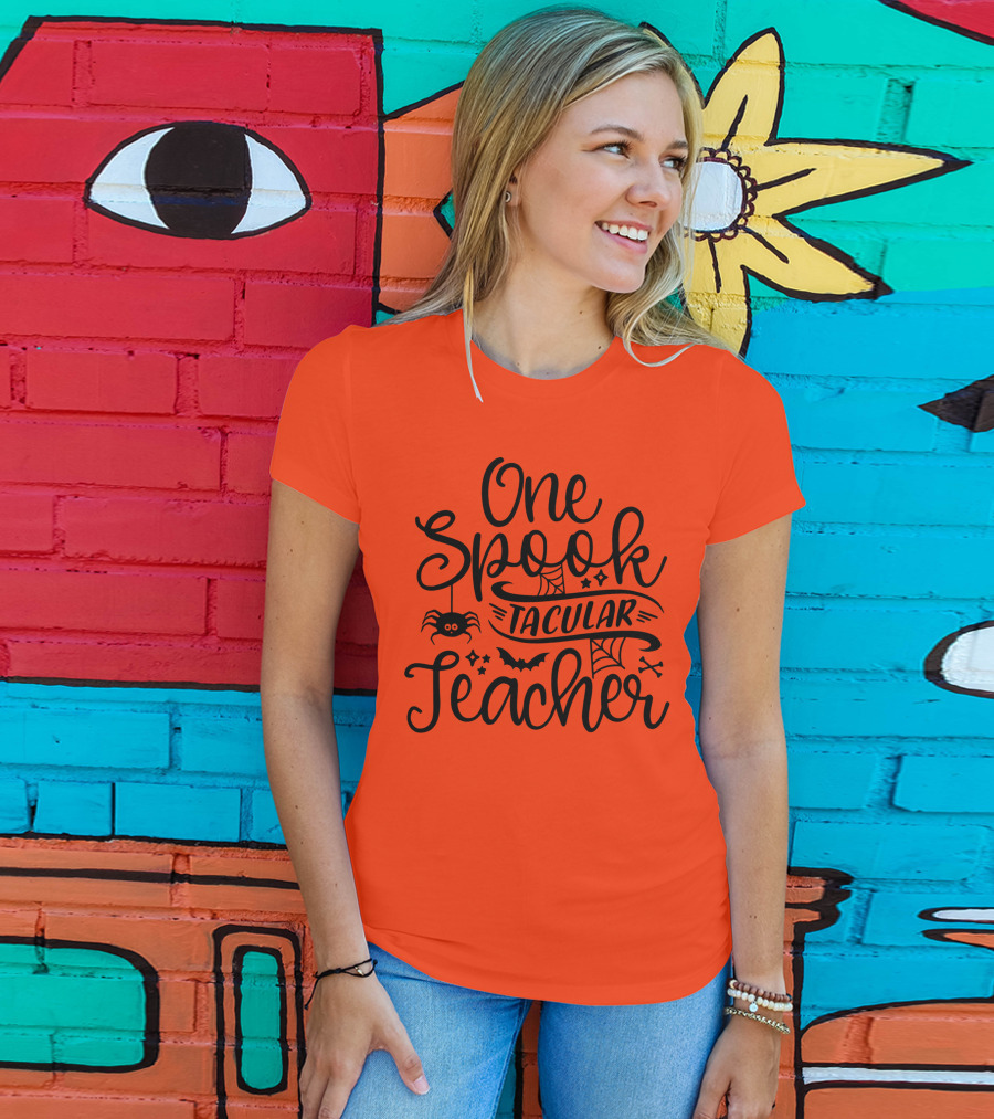 One Spooktacular Teacher Halloween Spider And Bat T-Shirt