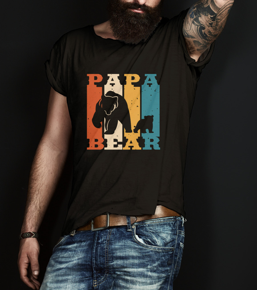 Papa Bear Daddy Bear Retro Striped T-Shirt