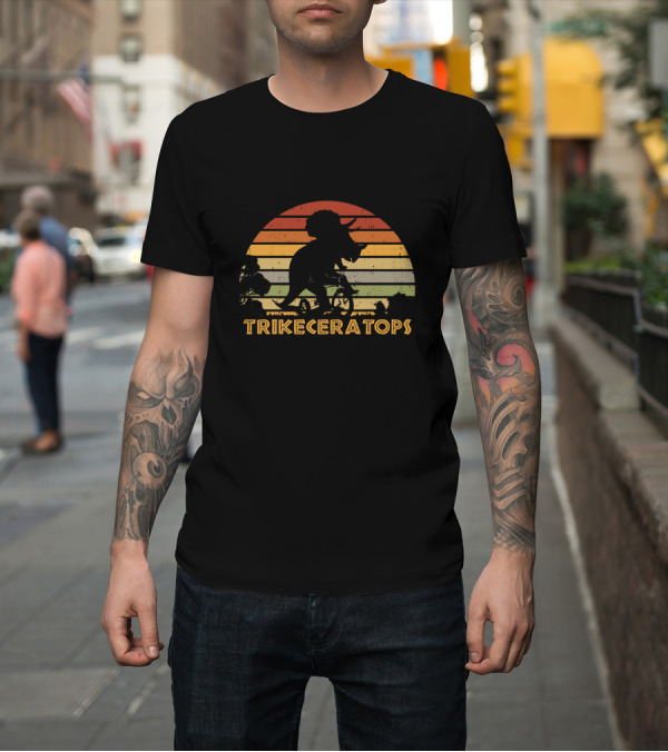 Shirt: Trikeceratops Dinosaur Cycling Sunset T-Shirt Trikeceratops Dinosaur Cycling Sunset T-Shirt