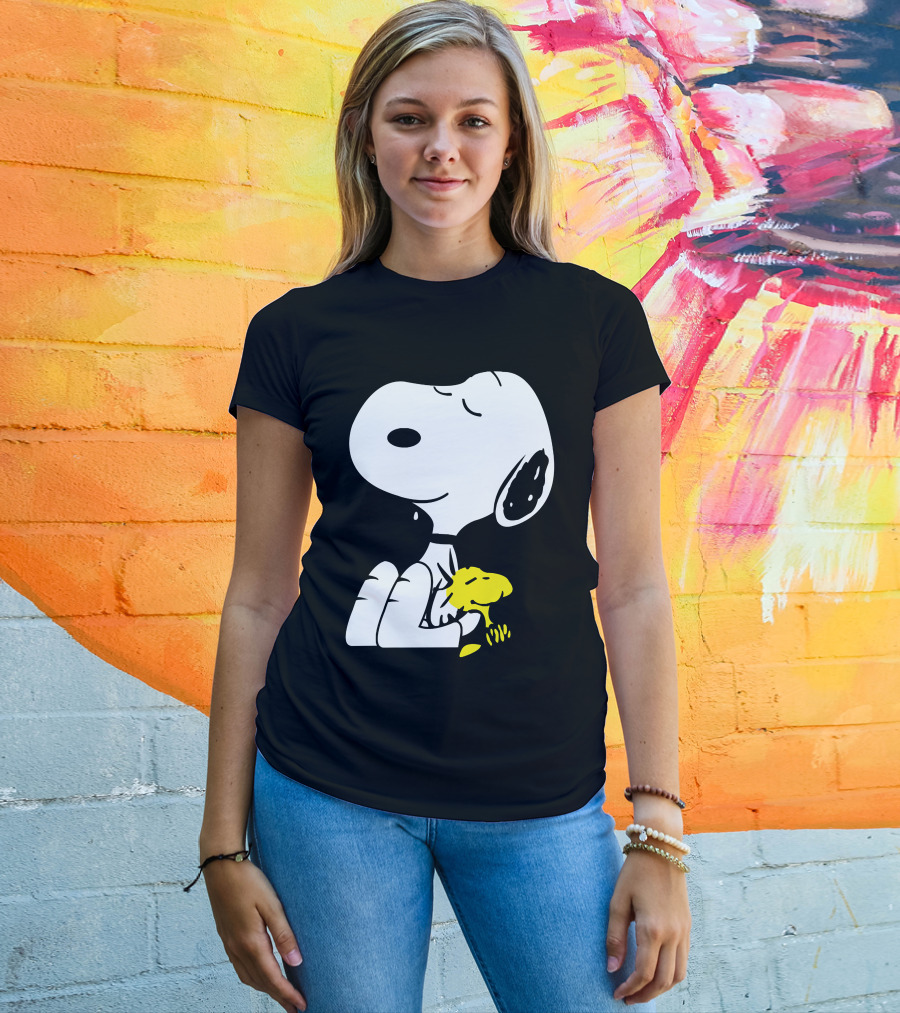 Snoopy Sleep In Peace With Woodstock Sleeping In Black And White Peanuts Comic T-Shirt
