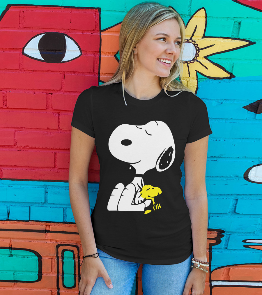 Snoopy Sleep In Peace With Woodstock Sleeping In Black And White Peanuts Comic T-Shirt