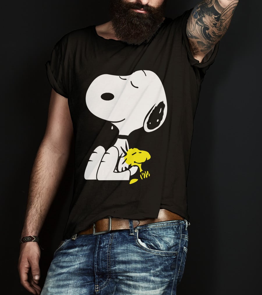 Snoopy Sleep In Peace With Woodstock Sleeping In Black And White Peanuts Comic T-Shirt