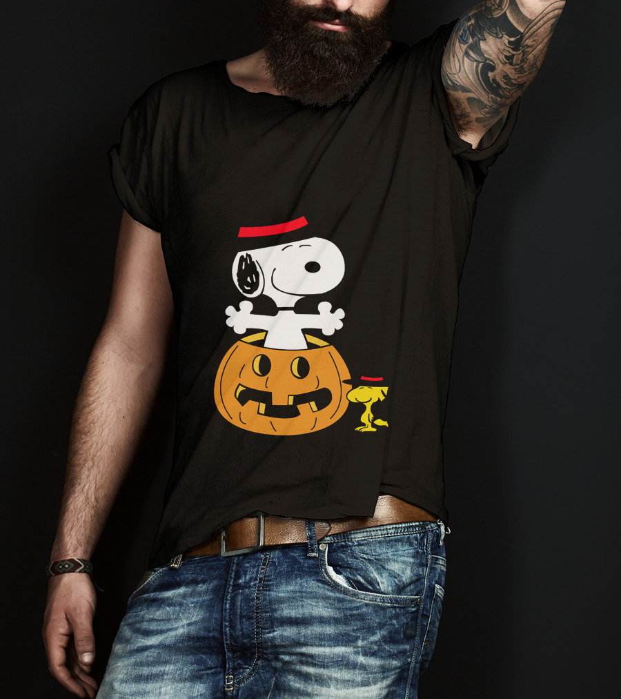 Snoopy Woodstock Halloween Pumpkin Witch Hat T-Shirt