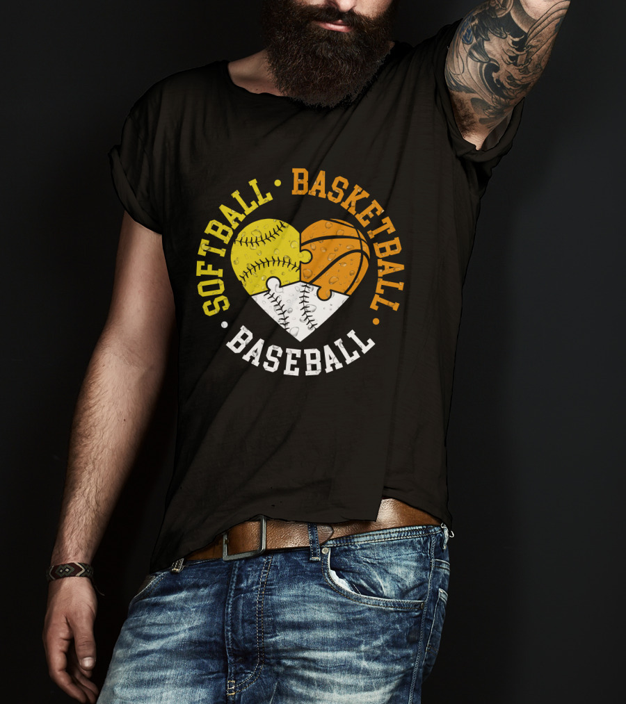 Softball Basketball Baseball Heart Puzzle T-Shirt