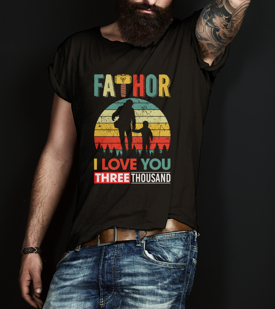 Father Thor I Love You Three Thousand Silhouette Vintage Retro T-Shirt