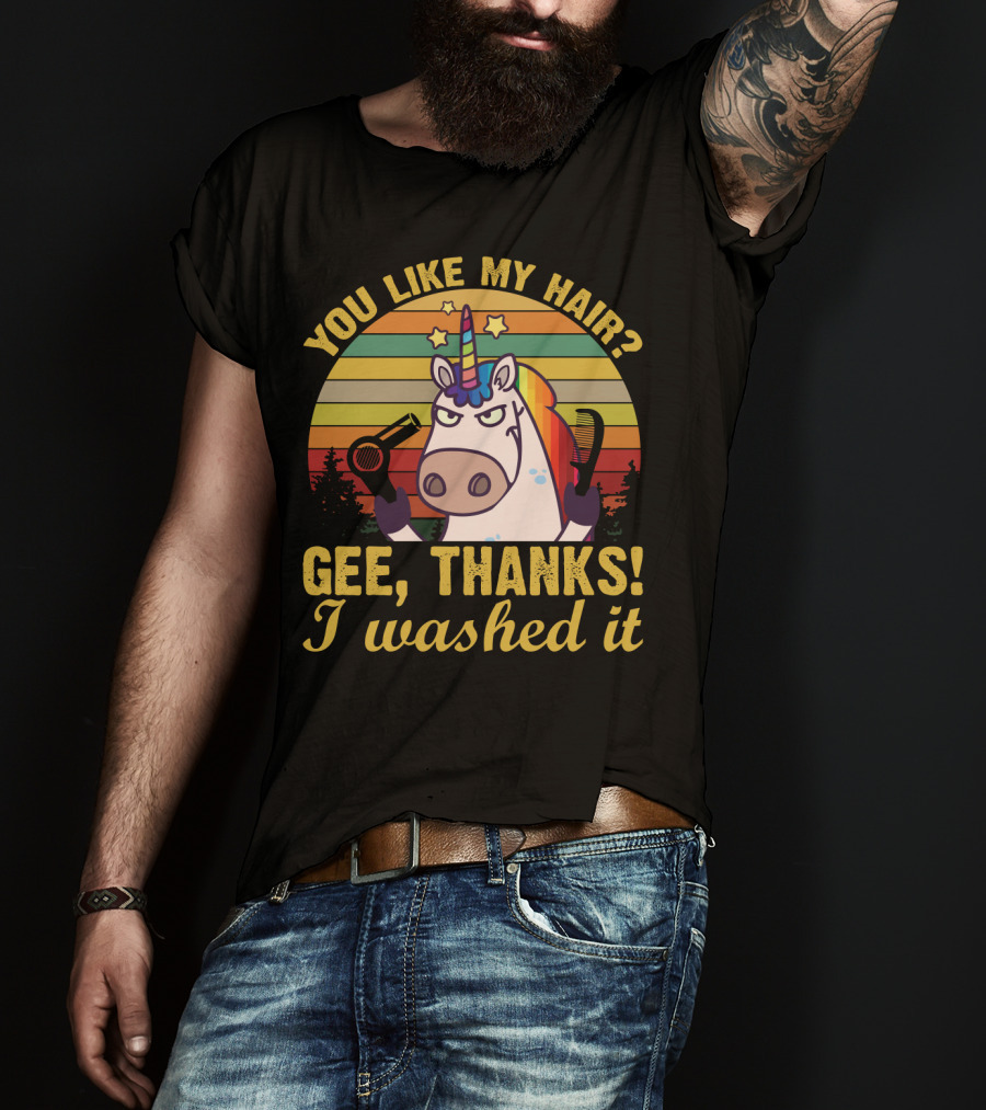 You Like My Hair Gee Thanks I Washed It Unicorn With Hairdryer And Brush In T-Shirt