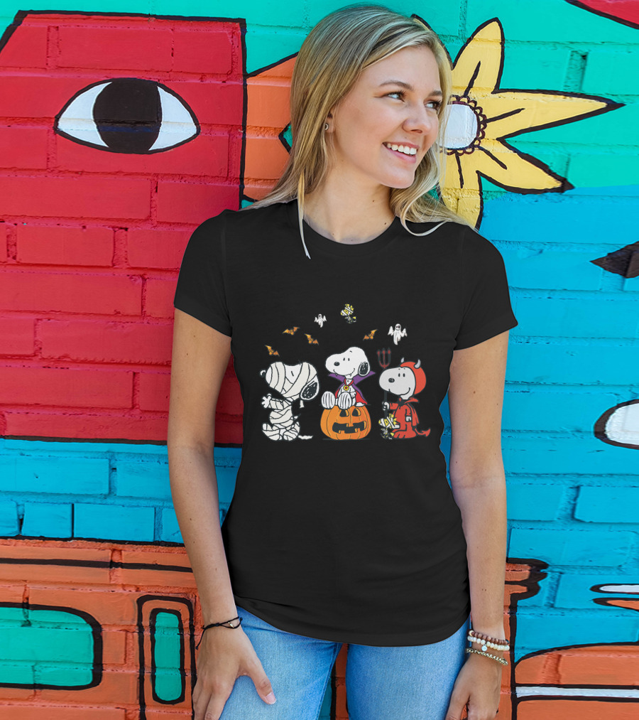 Snoopy Halloween Mummy Vampire Devil Woodstock Peanuts Characters T-Shirt