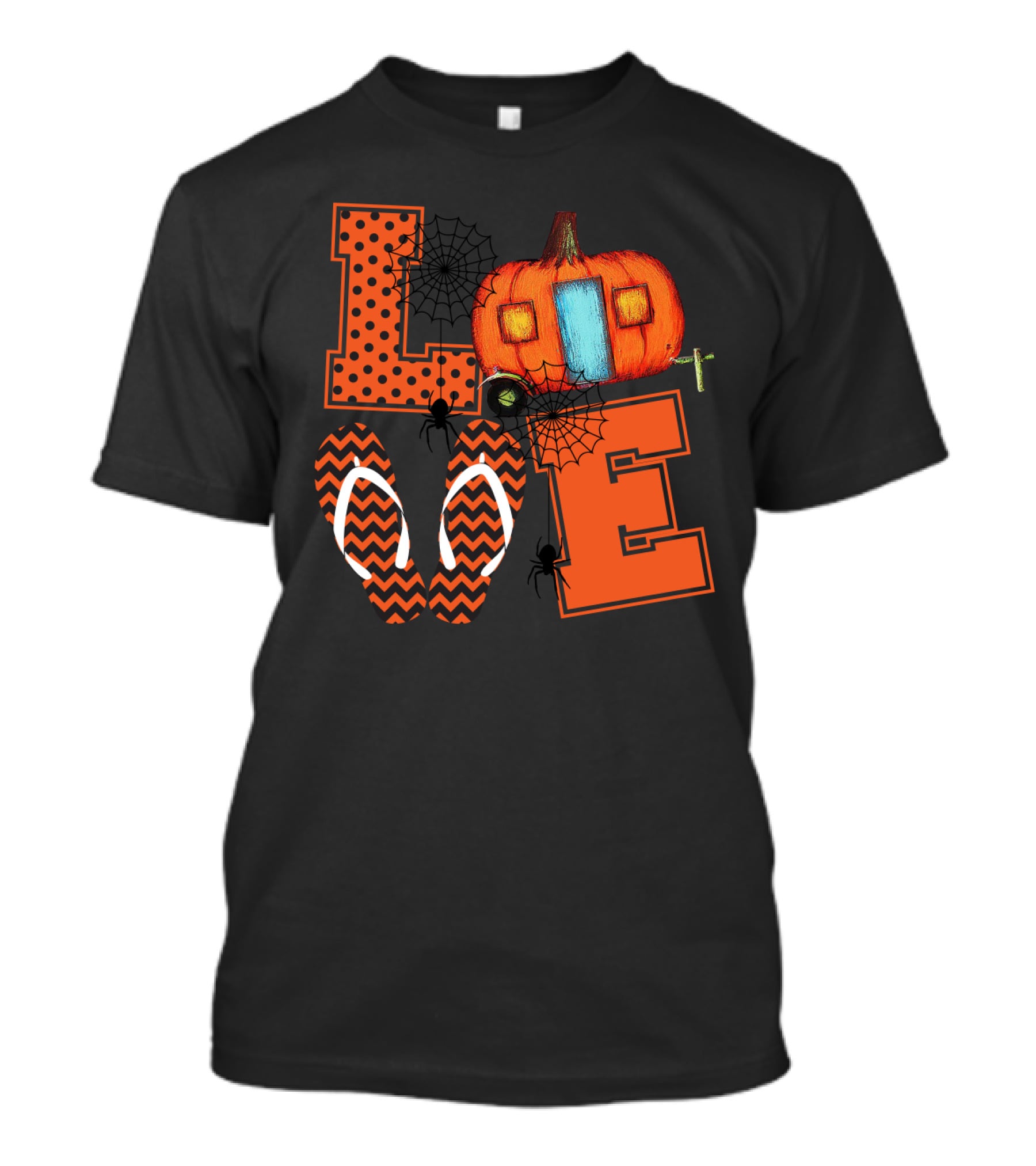 Love Halloween Camper With Pumpkin And Flip Flop T-Shirt
