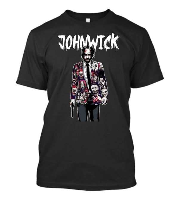 John Wick Horror Halloween Suit With Iconic Character Faces T-Shirt