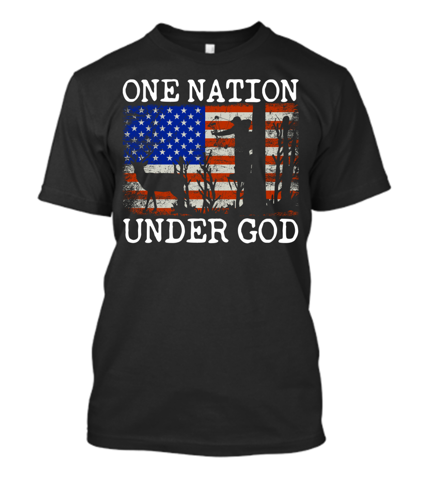 One Nation Under God American Flag Deer Hunting Bow Hunter T-Shirt