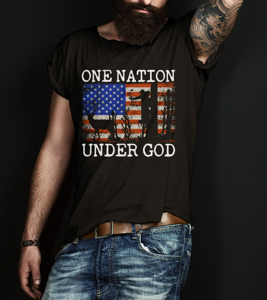 One Nation Under God American Flag Deer Hunting Bow Hunter T-Shirt