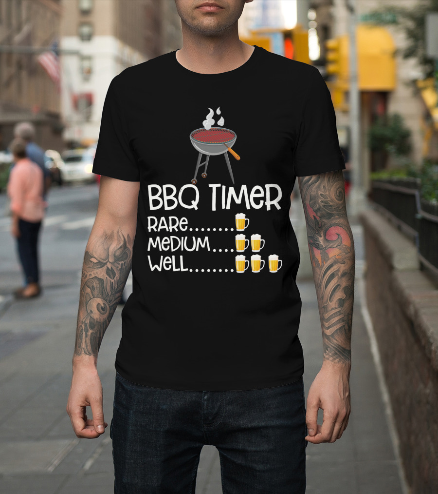 BBQ Timer Rare Medium Well Beer Mug Levels Grill T-Shirt