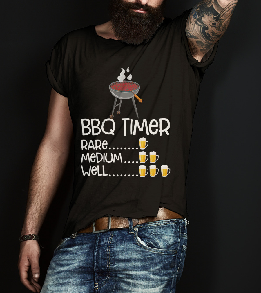 BBQ Timer Rare Medium Well Beer Mug Levels Grill T-Shirt