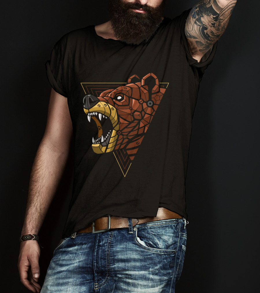 Cybernetic Geometric Roaring Bear Punk T-Shirt
