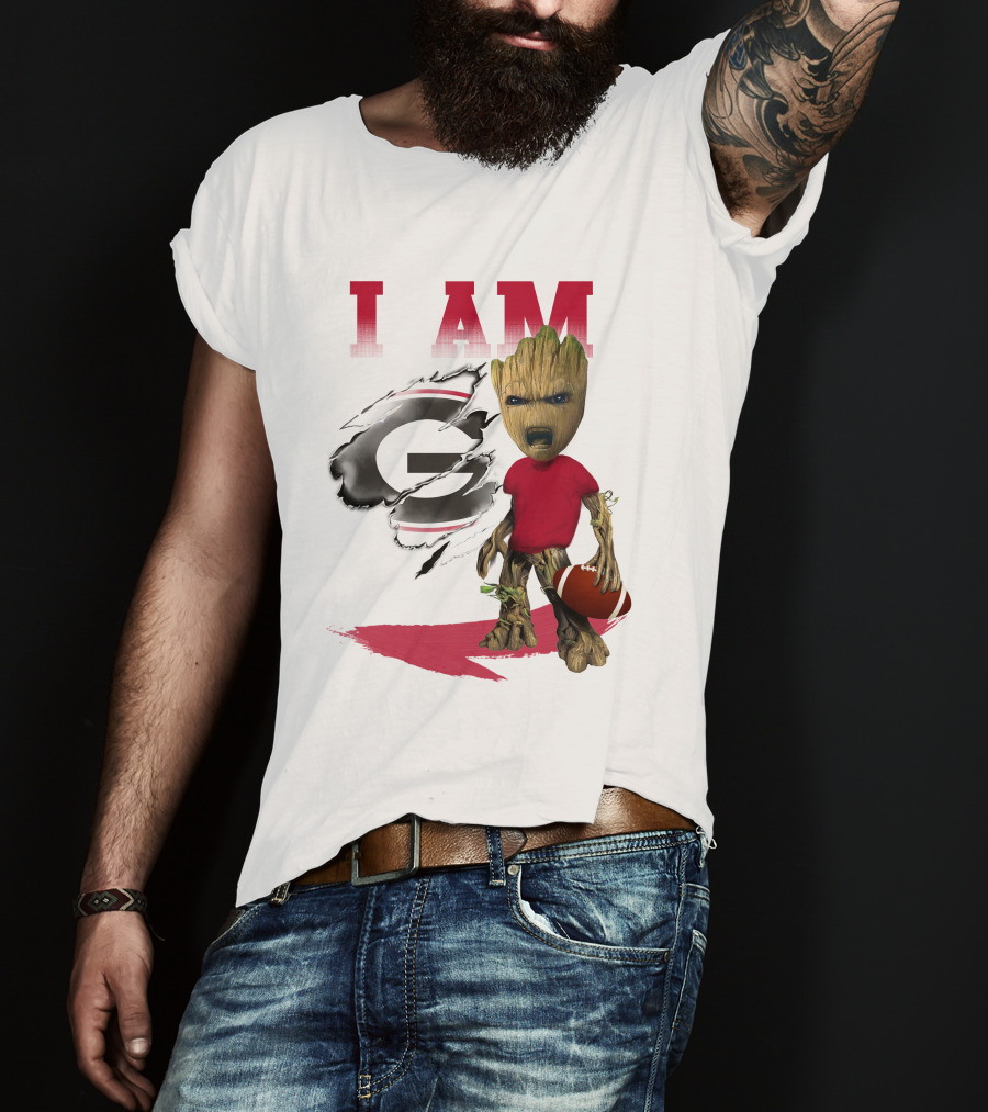 I AM Georgia Bulldogs Groot Holding Football T-Shirt