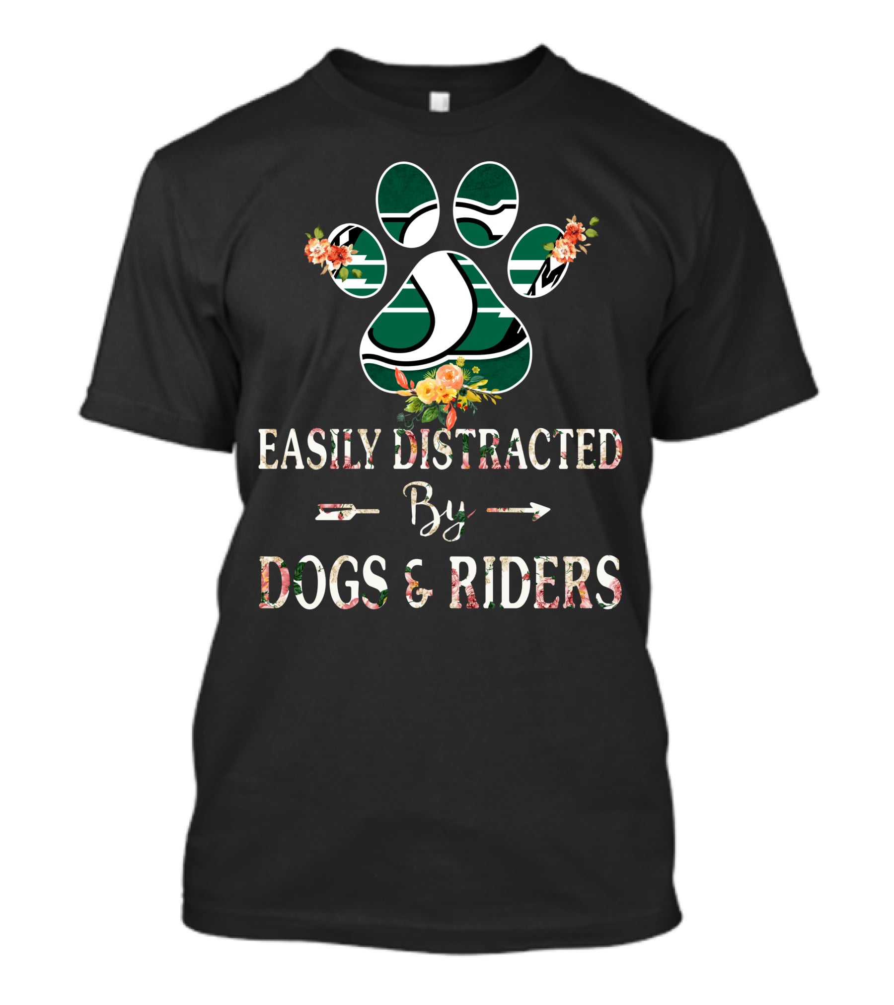 Easily Distracted By Dogs And Riders Paw Print Flower T-Shirt