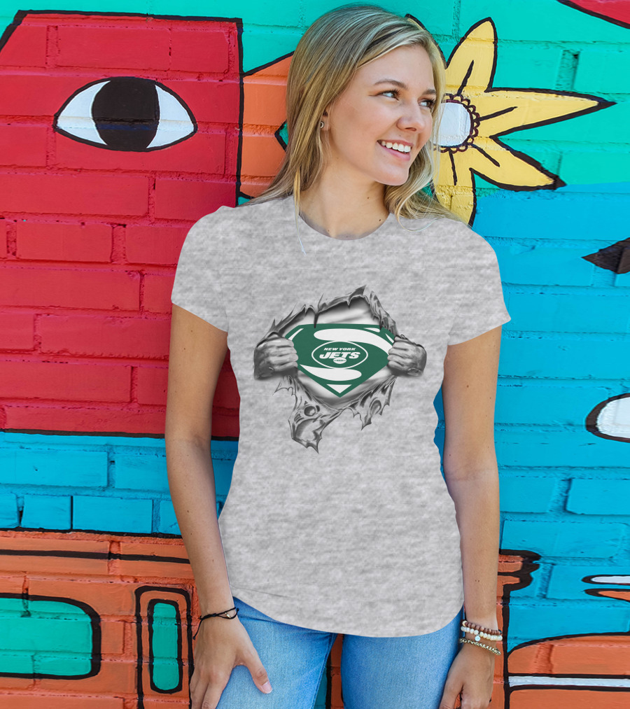 New York Jets Superman Shield Logo Burst T-Shirt