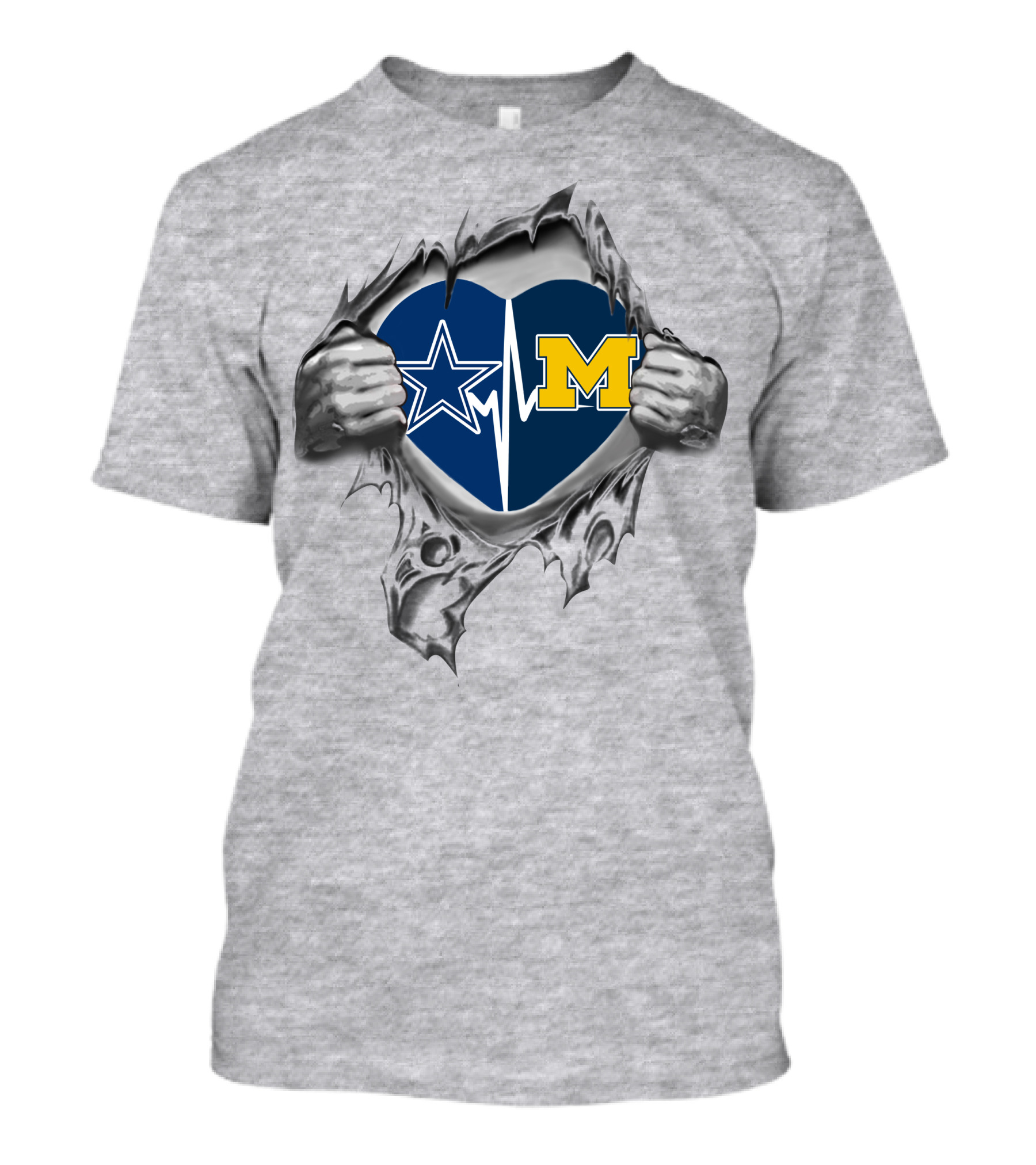 Michigan Wolverines Heartbeat Dallas Cowboys Star T-Shirt