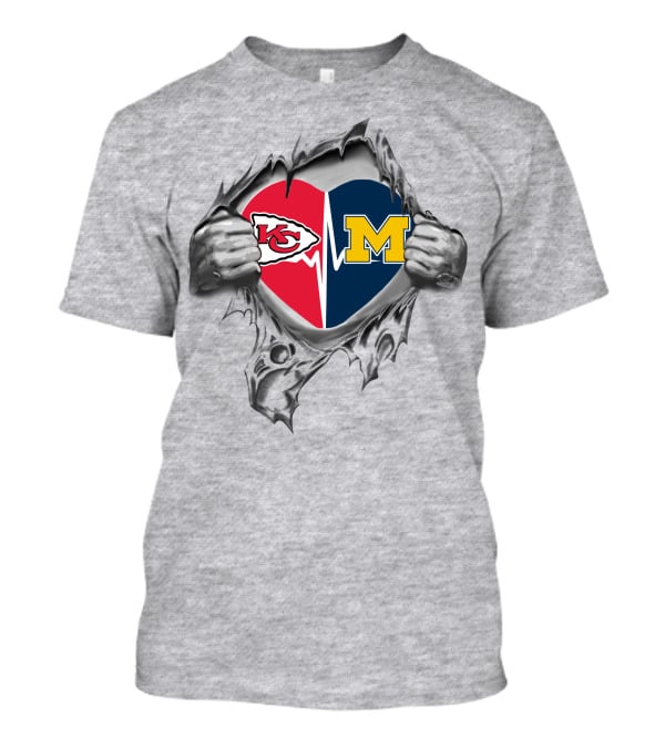 Michigan Wolverines Kansas City Chiefs Heartbeat T-Shirt