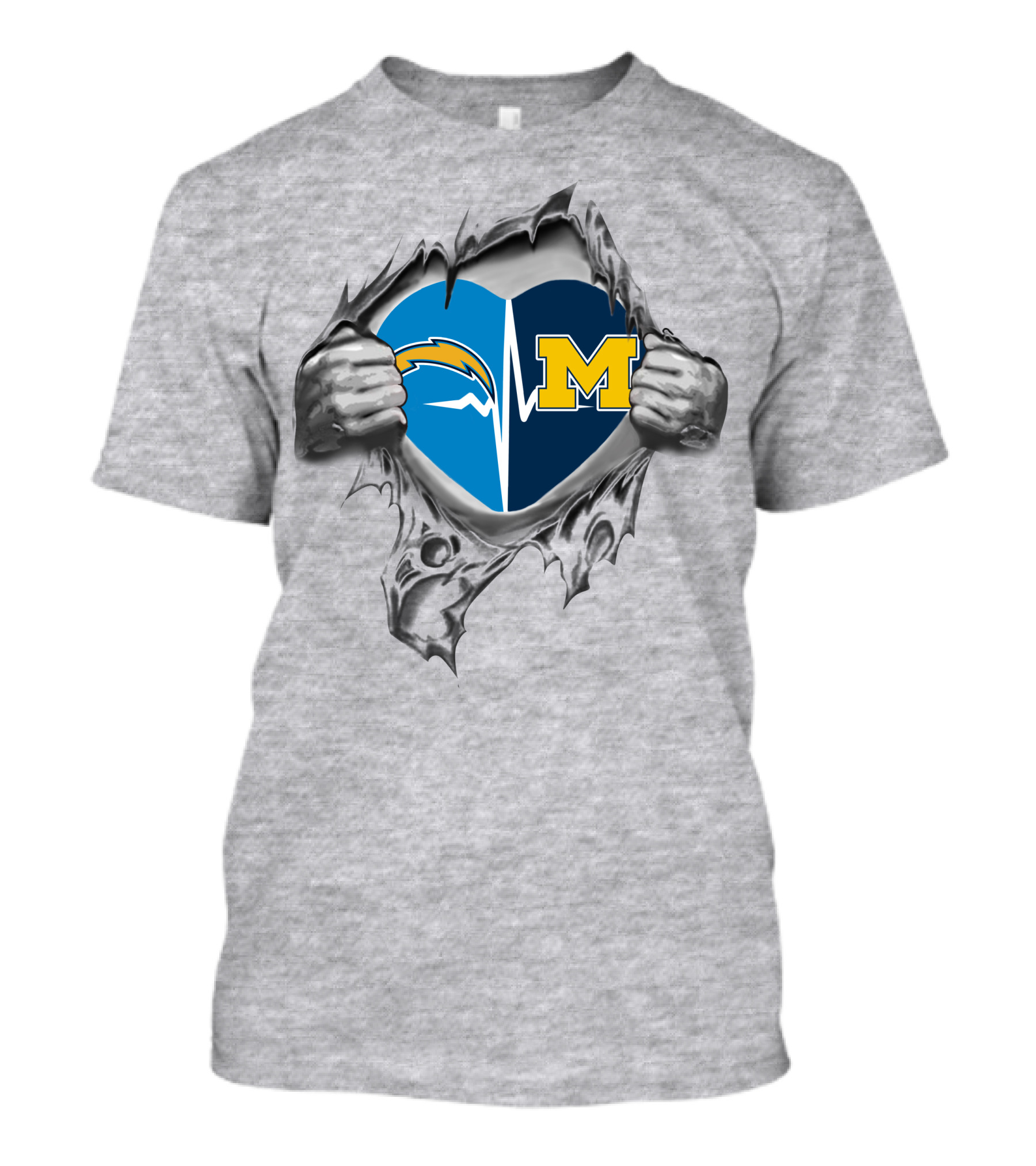 Michigan Wolverines Los Angeles Chargers Heartbeat Rip T-Shirt