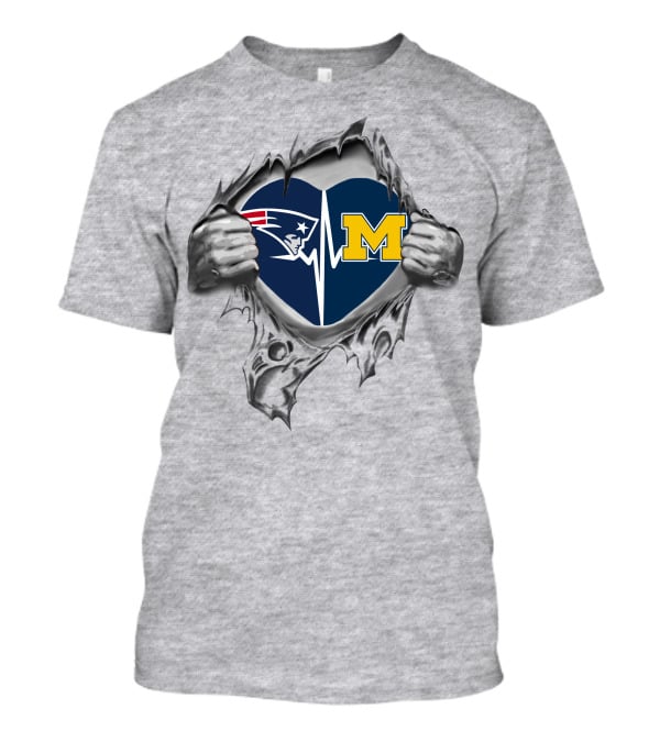 Michigan Wolverines New England Patriots Heart T-Shirt