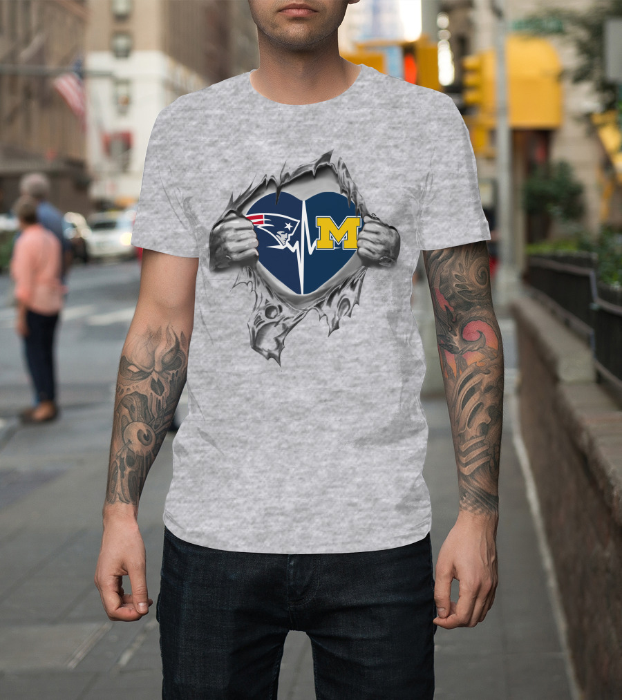 Michigan Wolverines New England Patriots Heart T-Shirt