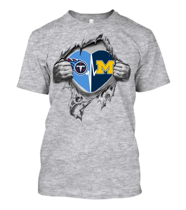 Michigan Wolverines Tennessee Titans Heartbeat Fusion T-Shirt