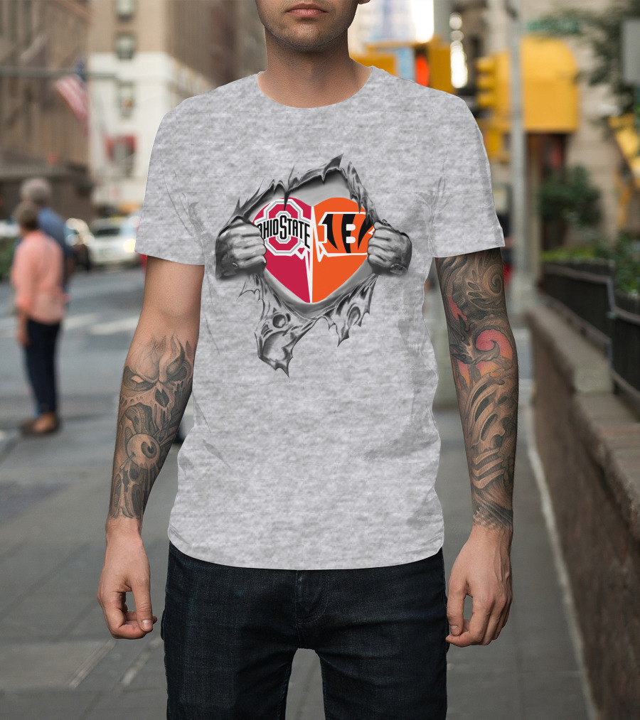 Ohio State Bengals Heart Peeking Through T-Shirt
