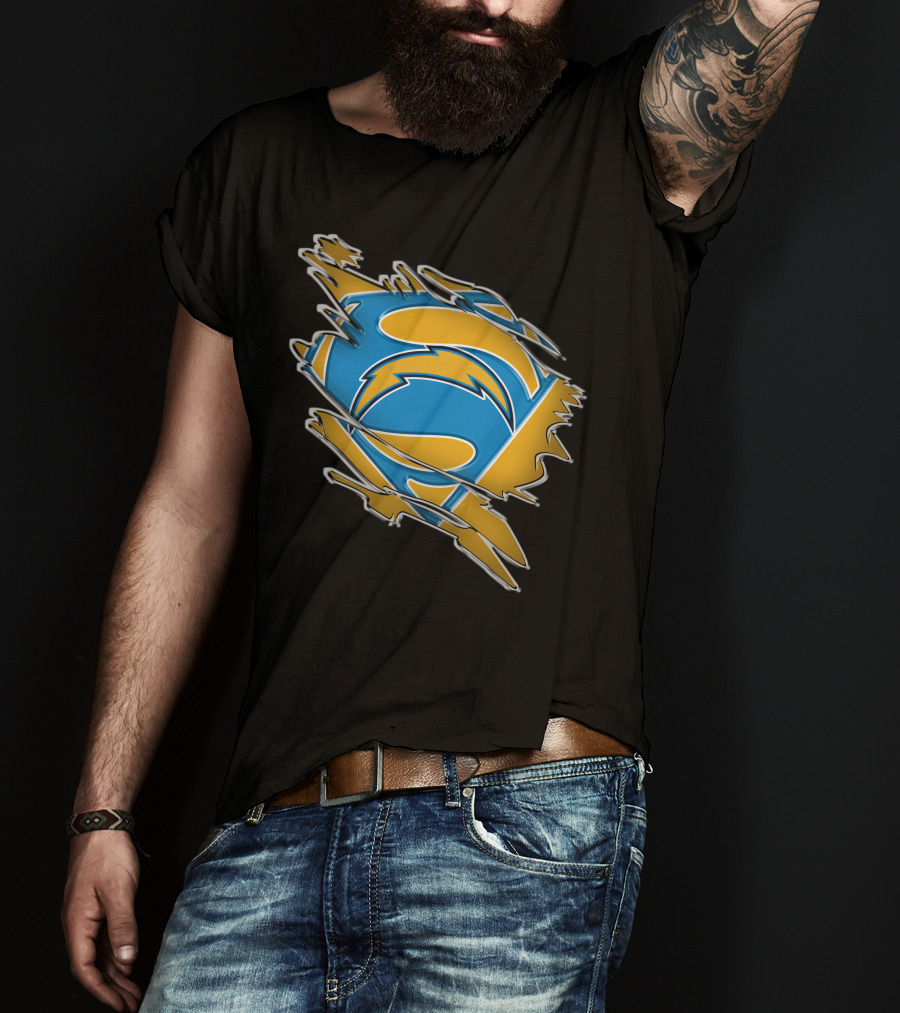 Chargers Superman Logo Blue And Yellow Comic Book T-Shirt