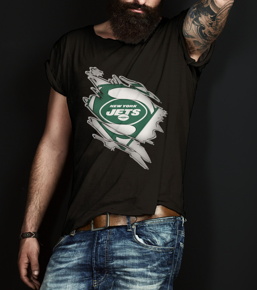 New York Jets Super Man Logo Rip T-Shirt
