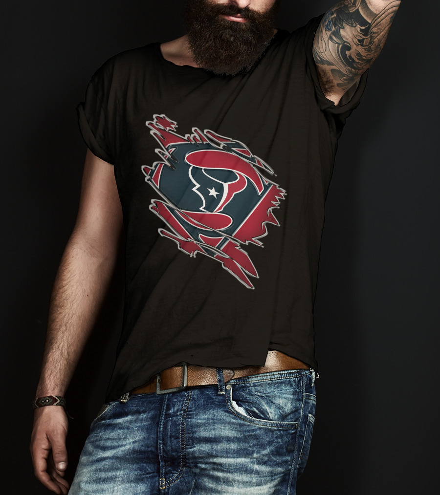 Texans Super Man Logo On Torn Background T-Shirt