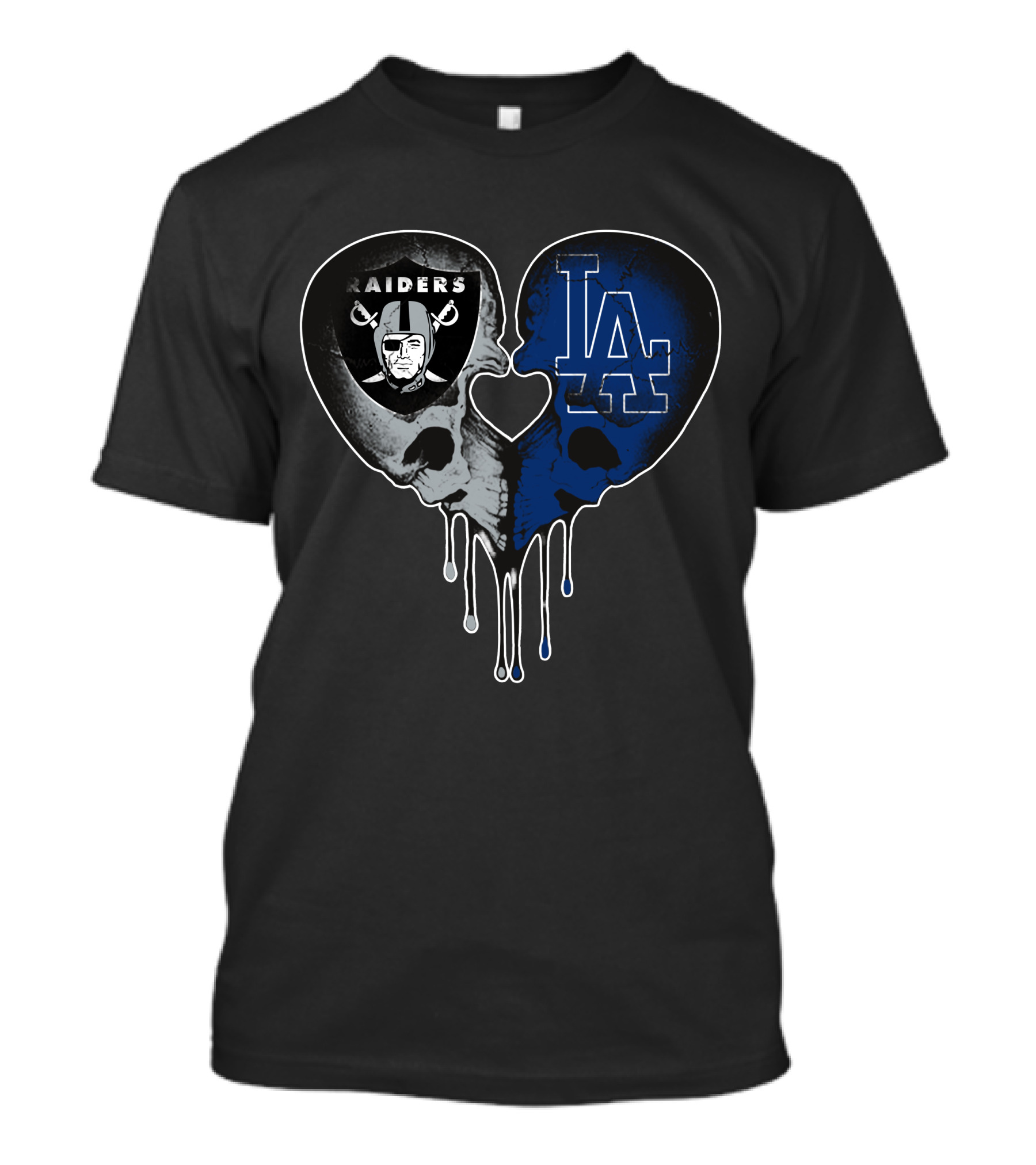 Raiders Dodgers Skull Heart Fusion T-Shirt