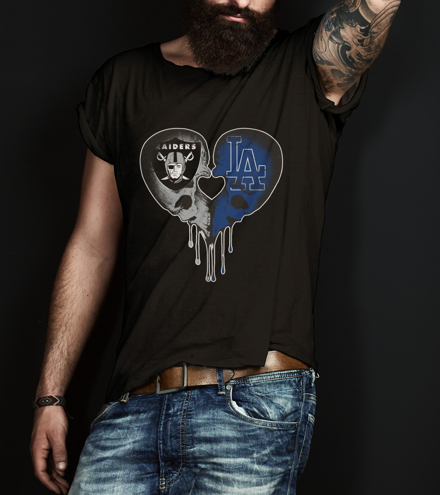 Raiders Dodgers Skull Heart Fusion T-Shirt