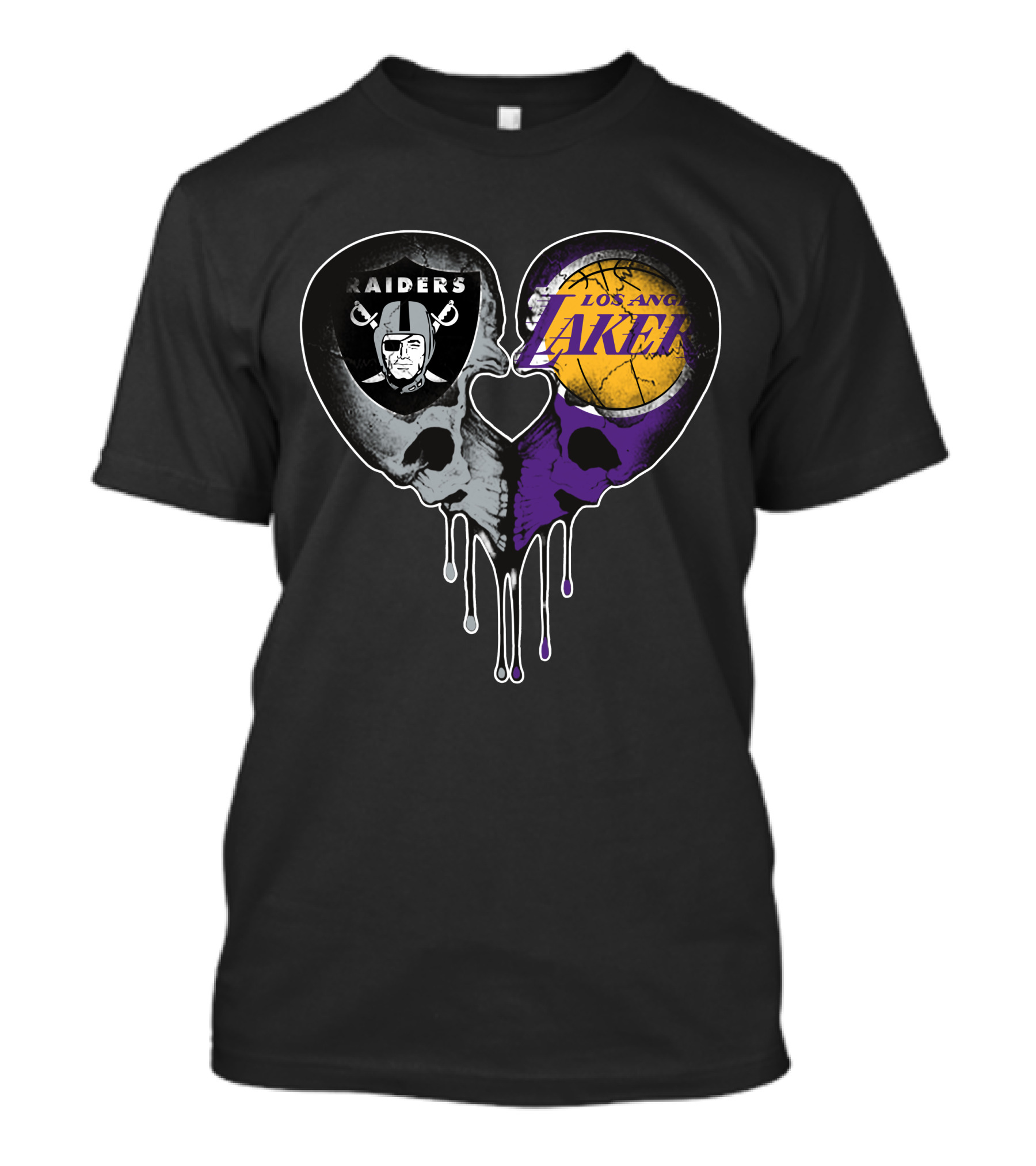Raiders Lakers Skull Heart Fusion T-Shirt