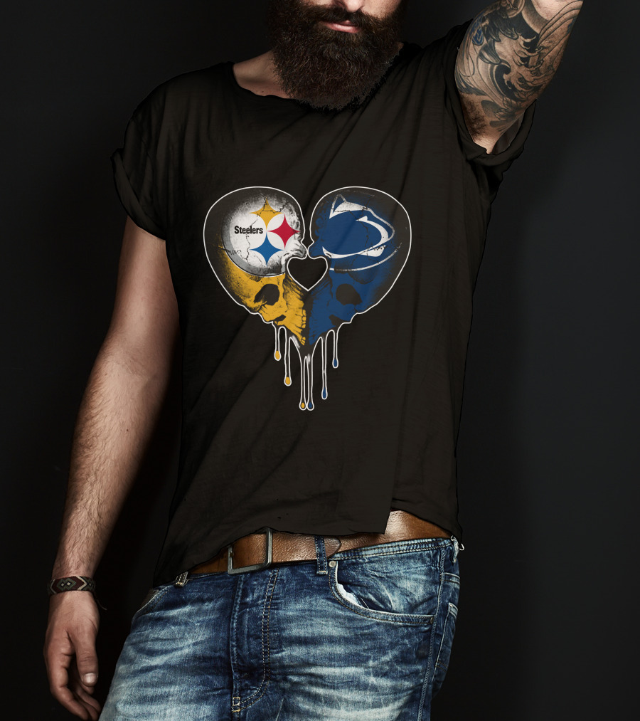 Steelers Lions Dripping Heart Skulls T-Shirt