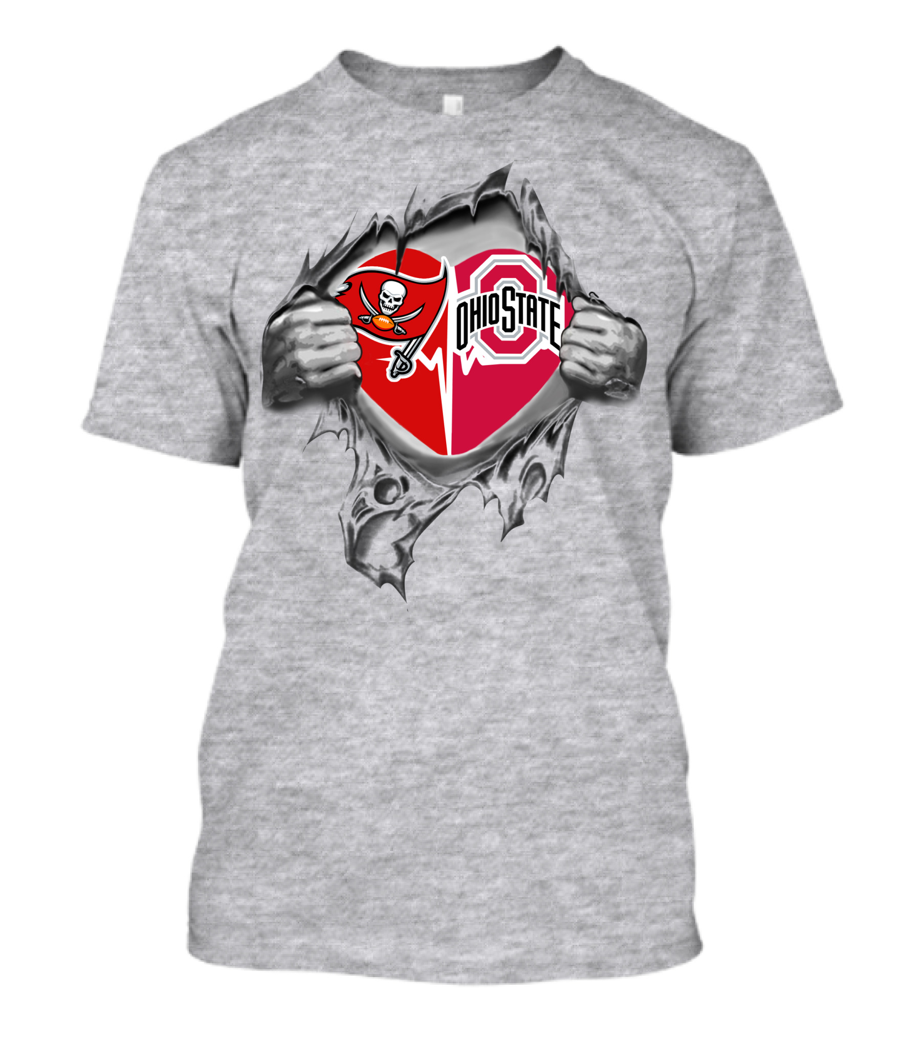 Tampa Bay Buccaneers Ohio State Buckeyes Fan Heart Rip T-Shirt