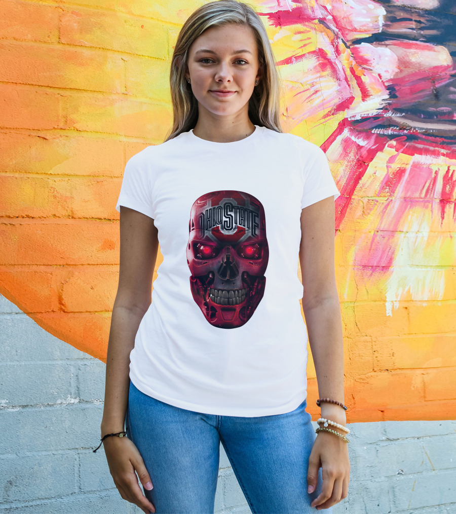 Ohio State Skull Bucks Red Robotic Face T-Shirt