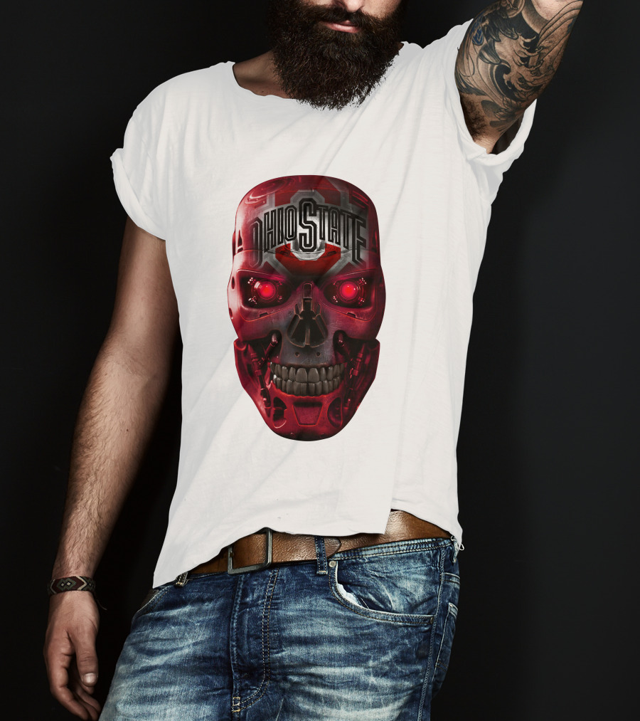 Ohio State Skull Bucks Red Robotic Face T-Shirt