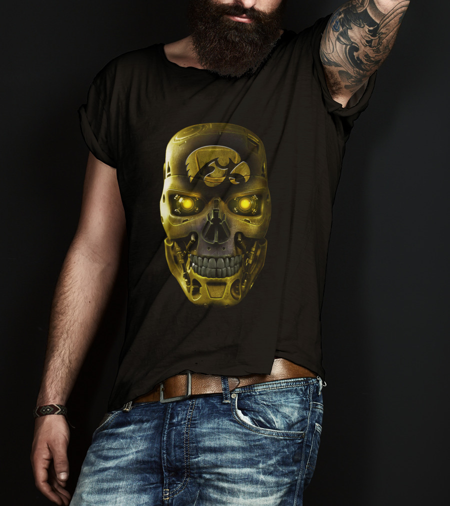 Skull Iowa Hawkeyes Robotic Gold Mask T-Shirt