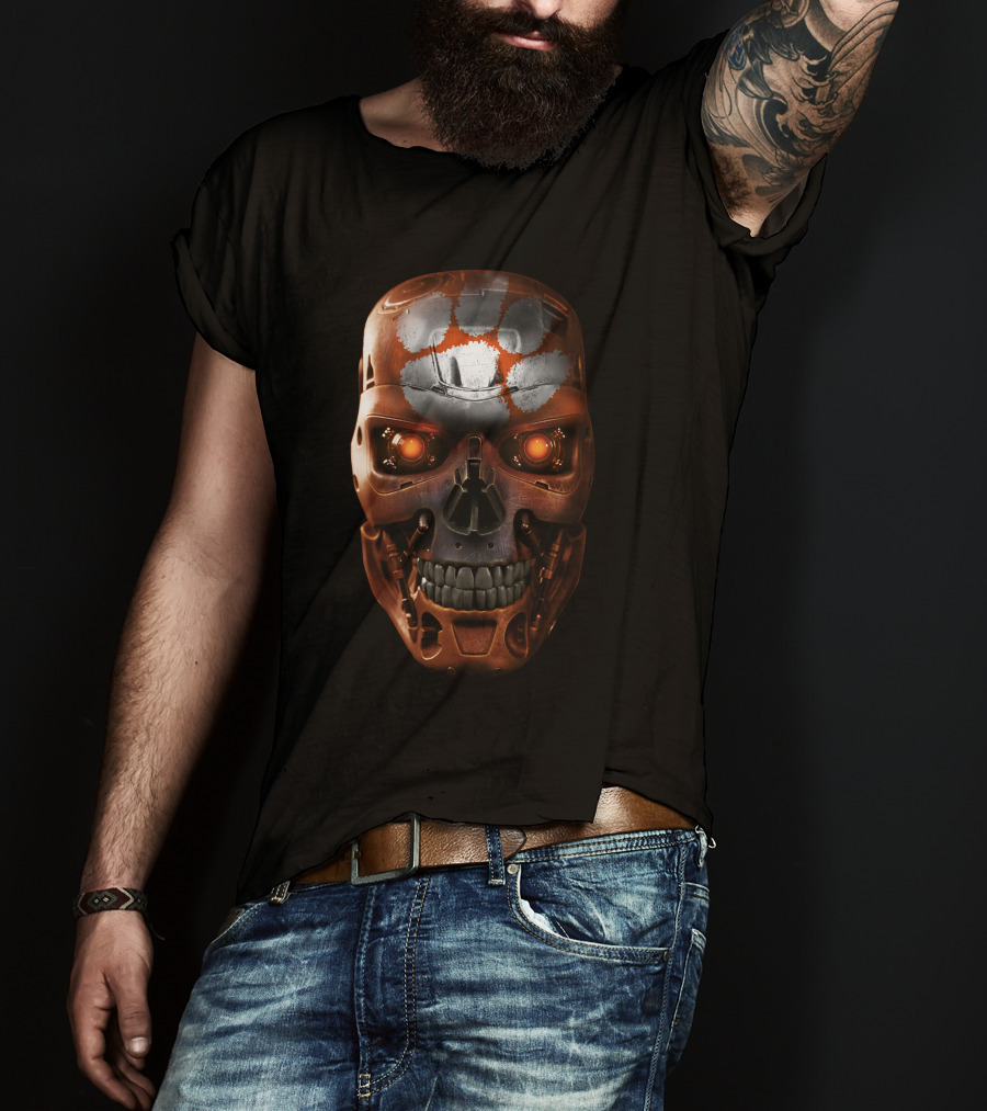 SKULL Love Terminator Endoskeleton With Paw Print Marking T-Shirt