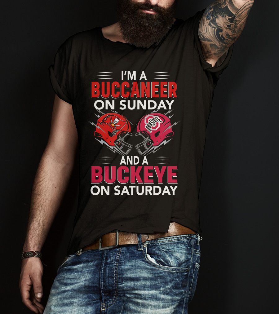 I'm A Buccaneer On Sunday And A Buckeye On Saturday Buccaneer Logo Ohio State Helmet T-Shirt
