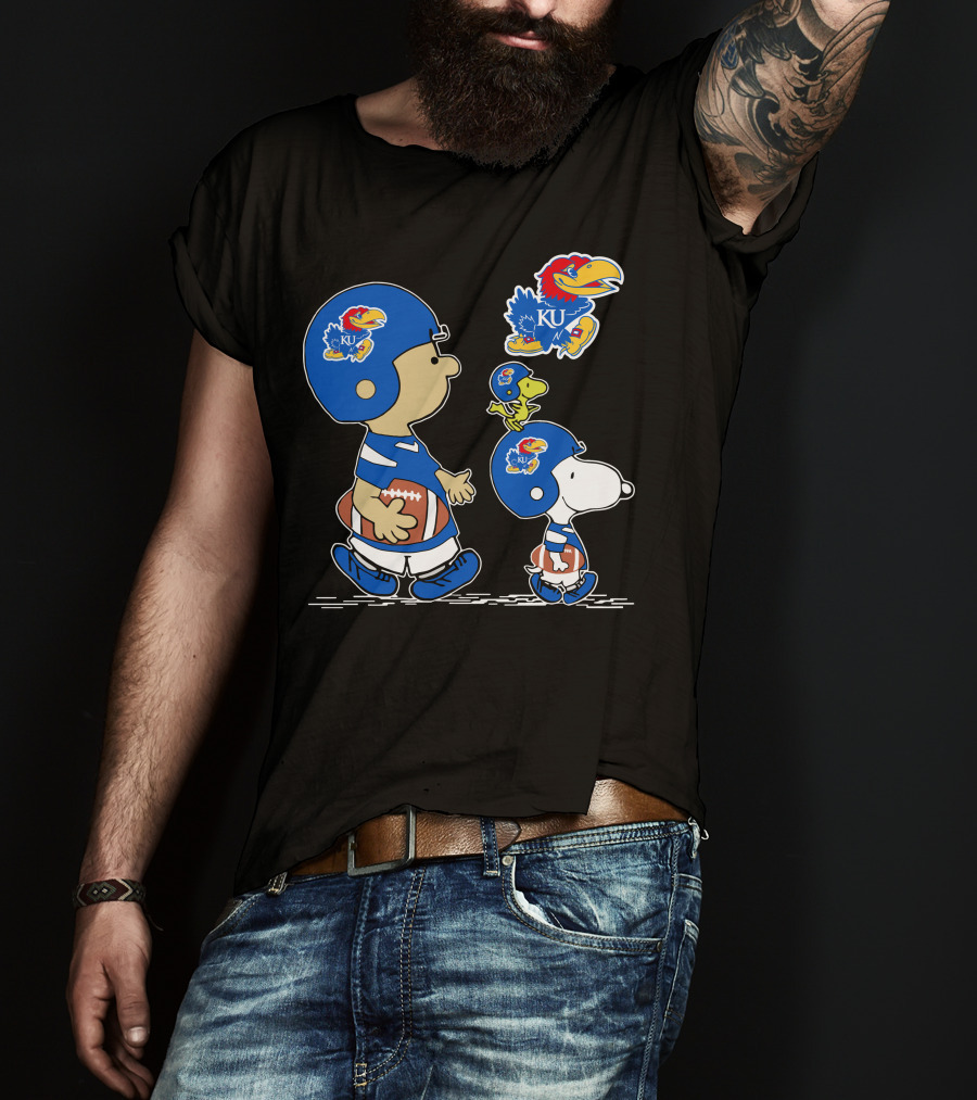 Peanuts Characters Kansas Jayhawks Football Fan Gear T-Shirt