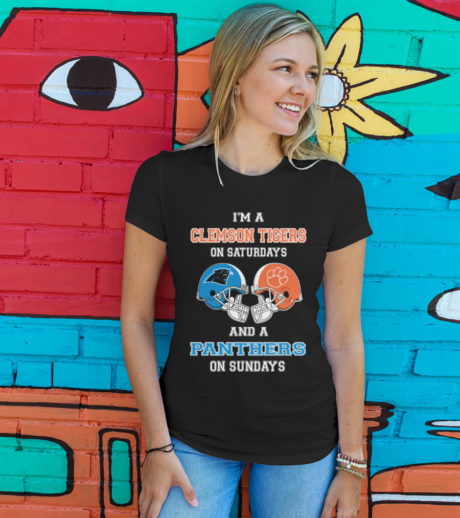 I'm A Clemson Tigers On Saturdays And A Panthers On Sundays Football Helmets T-Shirt