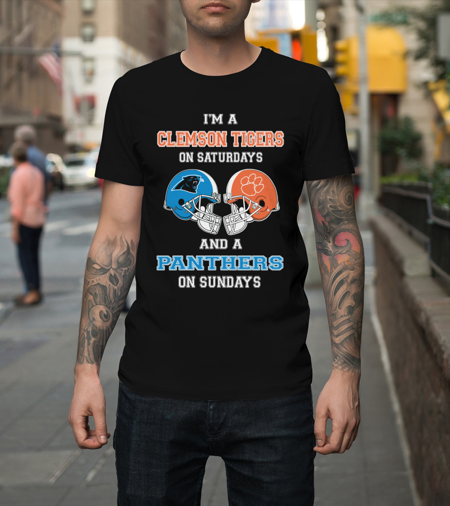 I'm A Clemson Tigers On Saturdays And A Panthers On Sundays Football Helmets T-Shirt