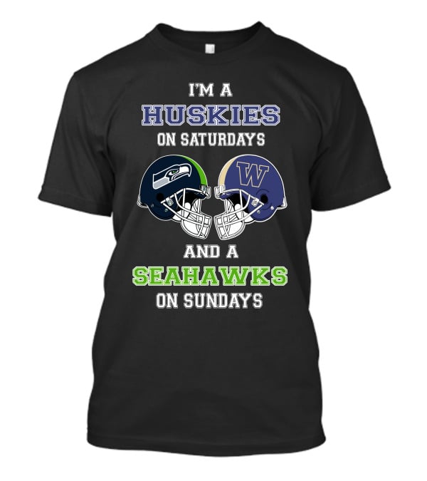 I'm A Huskies On Saturdays And A Seahawks On Sundays Football Fans Helmet T-Shirt