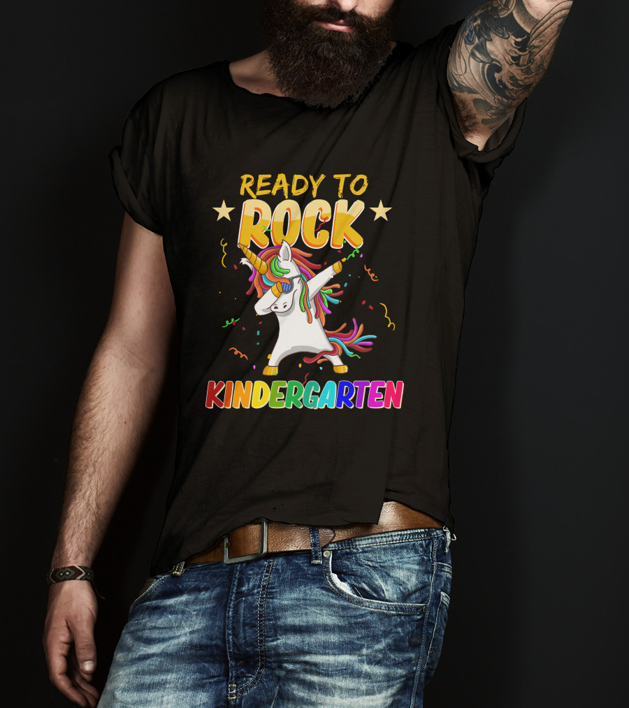 Ready To Rock Kindergarten With Dabbing Unicorn And Stars T-Shirt