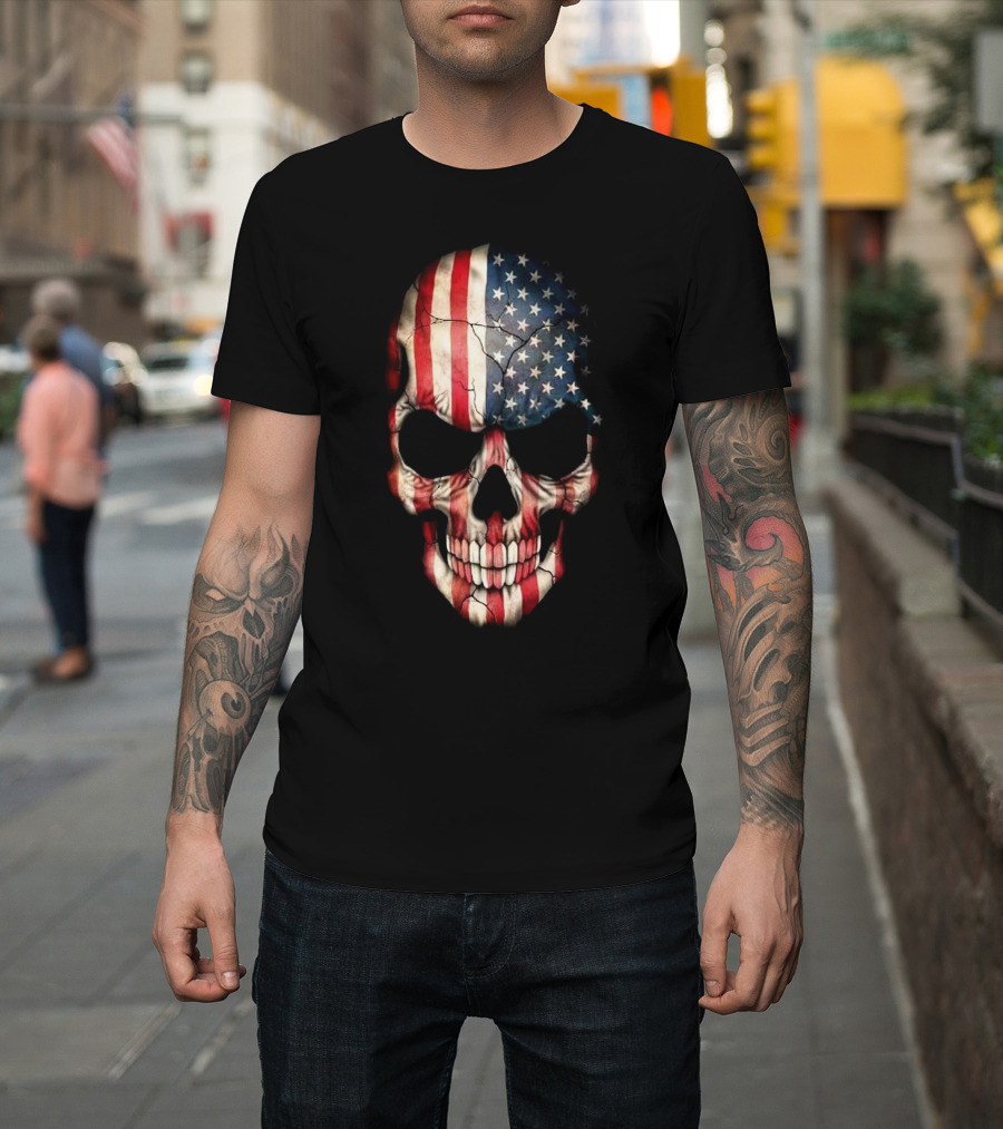 American Flag Skull Usa Stars And Stripes T-Shirt